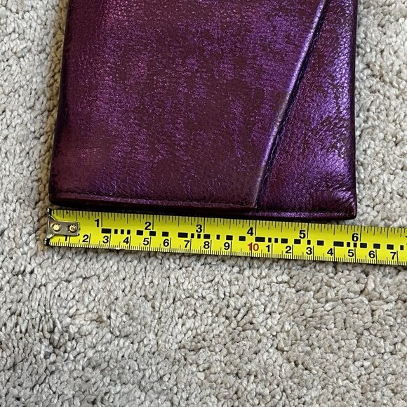 Y2K Cole Haan Envelope Clutch Metallic Leather Fuschia/Brown Party Purse Handbag - Picture 9 of 9